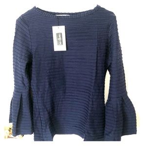 Navy long sleeve top with fun flared sleeves